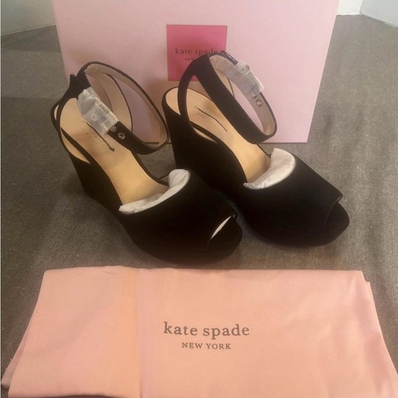 kate spade Black Suede Peep-Toe Wedge Sandals - Picture 2 of 6